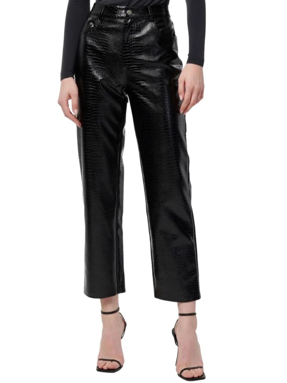 Cami NYC High-Rise Black Vegan Leather Croc Embossed Pants
